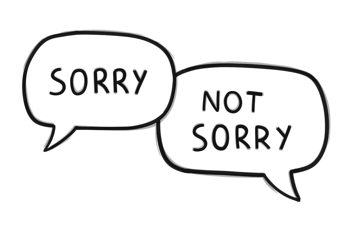 Speech bubbles: Sorry; Not sorry